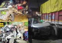 देर रात सड़क हादसा कार के उड़े परखच्चे खड़े ट्रक में मारी टक्कर चार की मौत